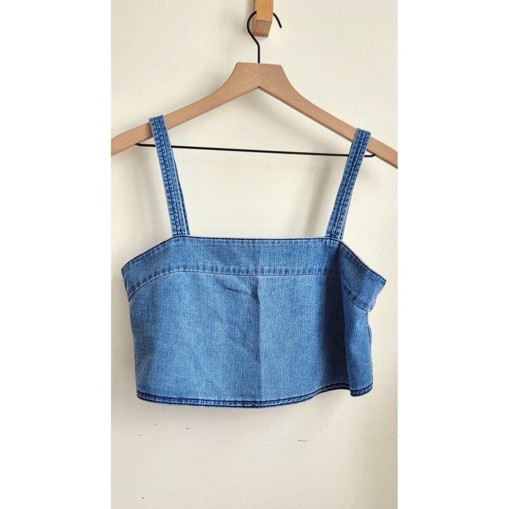 Wilfred Free Denim Crop Top Women Small Blue Excellent Button Back Tank Camisole